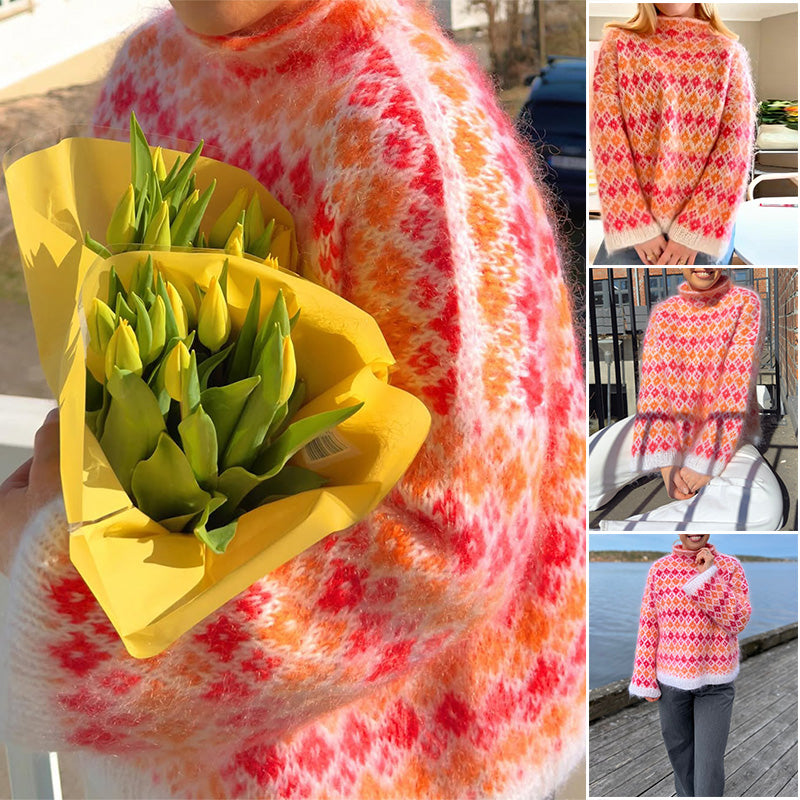 Colored High Neck Drop Shoulder Jumper