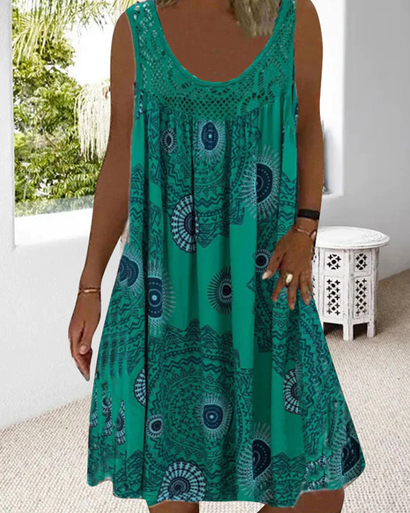 Women summer o-neck sleeveless print dress