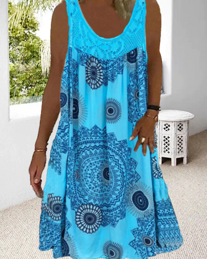 Women summer o-neck sleeveless print dress
