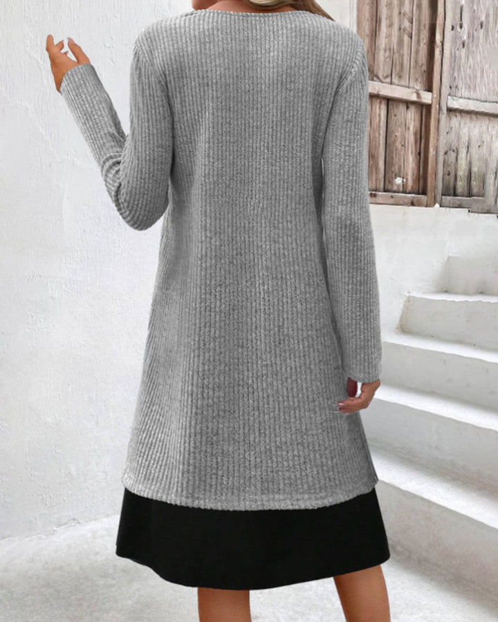Patchwork rib long sleeve dress