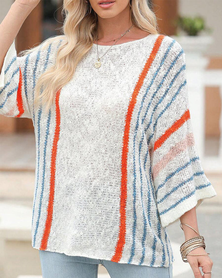 Loose-Fitting Striped Contrast Jumper