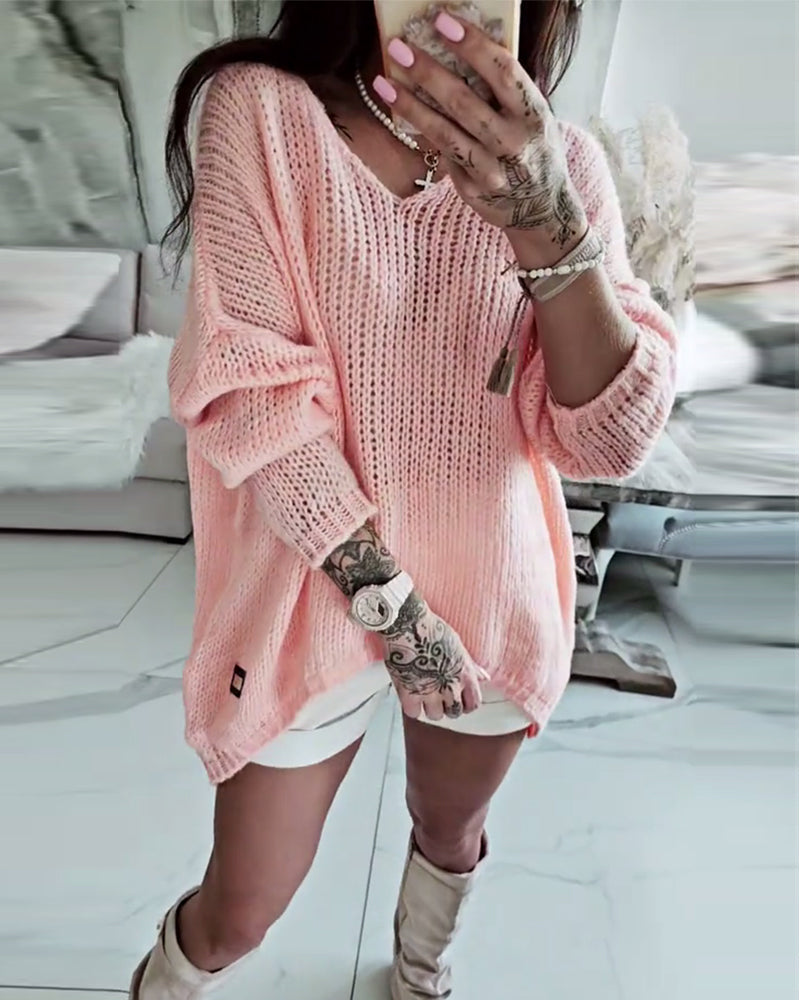 V-Neck Sexy Hollow Out Jumper
