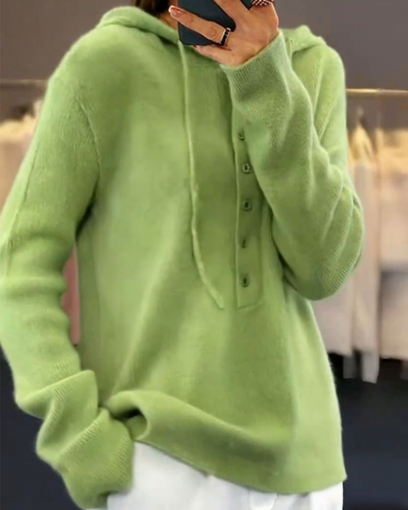 Solid Color Fashionable Hooded Pullover