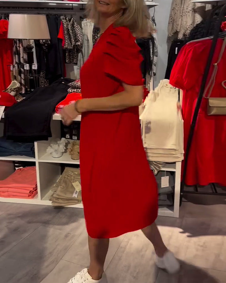 Puff Sleeve V-Neck Temperament Dress